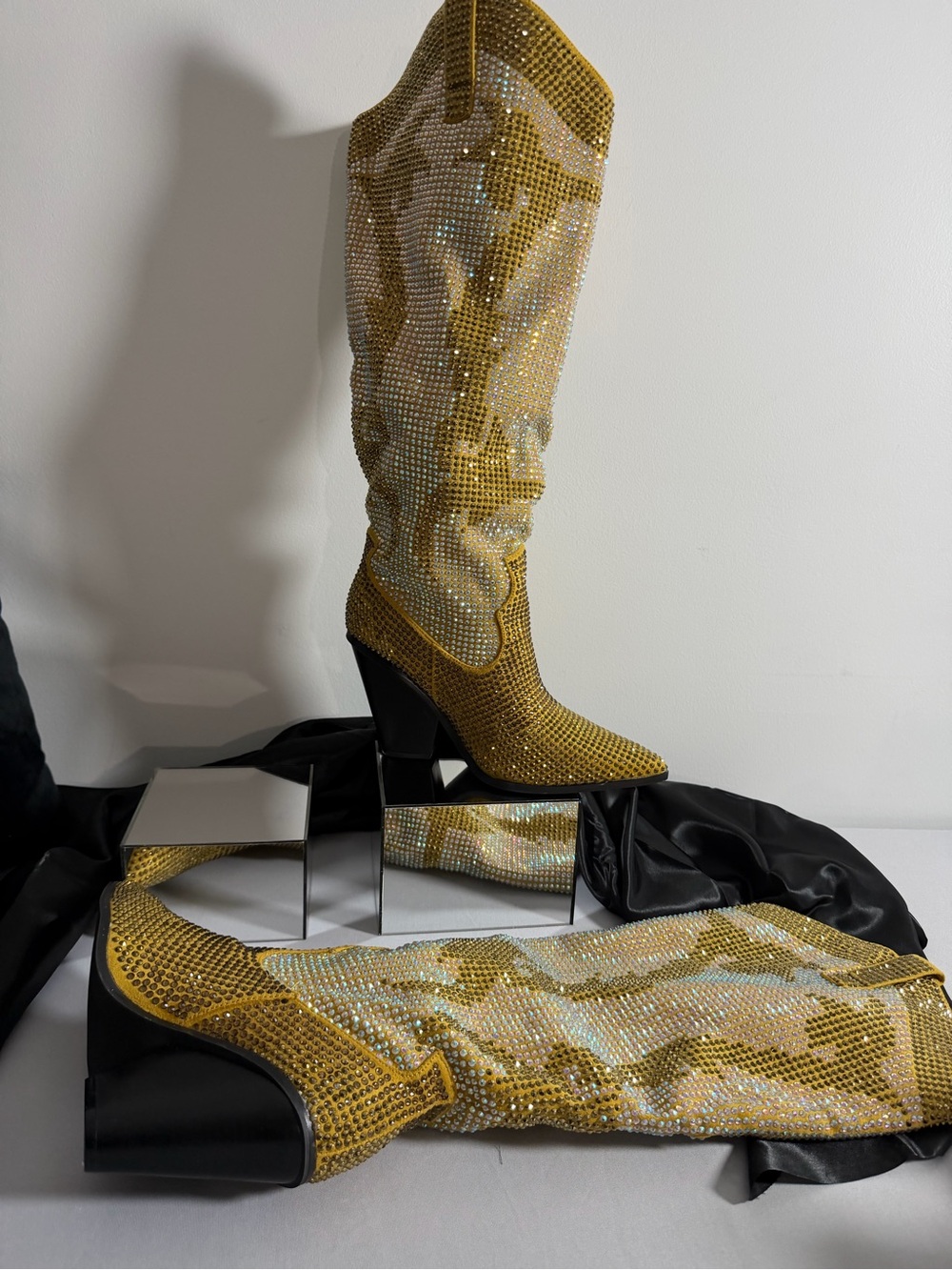 Cape Robbin Gold and Iridescent Crystal Over-the-Knee Boots